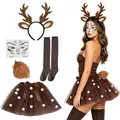 Complete Christmas reindeer costume set with antler headband, tutu skirt, and face stickers - Spotted Skirt Set
