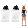 White plush lamb hoof gloves and matching ear headband set for animal costume - Foot Covers / White