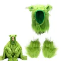 Conjunto de disfraz de monstruo peludo verde neón para Halloween con gorro y garras - Tocado Y Guantes / Juego de Dos Piezas Verde / Verde