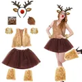 Women's Christmas reindeer cosplay costume set with antlers, vest, and tutu skirt - Set / Adult 10-Piece Set
