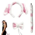 Plush pink spotted Dalmatian ears headband bow tie and tail costume accessories set - Set / Three-Piece Set / Pink