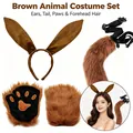 Brown faux fur animal costume set with ears, tail, and paw gloves for Halloween cosplay - Set / 3-Piece Set (Headband + Tail + Gloves) / Brown