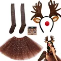 Christmas reindeer cosplay costume set with antler headband and brown star tutu skirt - Adult / Set / Five-Piece Set / Yellow