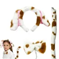 Dalmatian puppy costume set with spotted ear headband, bow tie, and plush tail - Set / Three-Piece Set / Brown