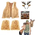 Women's reindeer costume set including faux fur vest and antler headband - Set / Adult 5-Piece Set