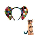 Handmade plush elephant ears headband with colorful patchwork checker pattern for cosplay - Multicolor Headband