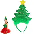 Diadema festiva de árbol de Navidad verde con lentejuelas brillantes y estrella amarilla. - Árbol de Navidad Grande
