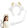 White plush cow horn headband and tail costume set for kids cosplay and Halloween - Two-Piece Set / White