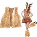 Reindeer cosplay costume set for women featuring faux fur vest and antler headband - Tops / Adult Vest