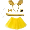 Kangaroo costume set with yellow ears headband, bow tie, nose, tail, and tutu - Kids 5-Piece Set (With Tutu)