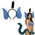 Blue handmade plush animal ears headband and striped furry tail cosplay costume set - Blue Ear Headband with Details