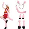 Complete pink donkey ear costume set including headband, tail, gloves and hoof covers - 6-Piece Set / Pink