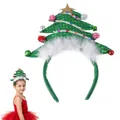 Diadema festiva de árbol de Navidad verde con lentejuelas, estrella y cascabeles - Árbol de Navidad pequeño