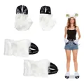 Cute white plush animal costume set featuring sheep ear headband and claw gloves - Gloves and Foot Covers / White