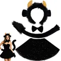 Black devil cow Halloween costume set with horns headband bow tie tail and tutu skirt - 4-Piece Set (Adult) / Black