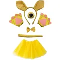 Set costume da canguro con cerchietto orecchie guanti coda e gonna tutu gialla - Set da 6 Pezzi per Bambini (Con Guanti Tutù)