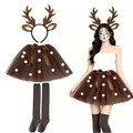 Cute Christmas reindeer costume set with antler headband and polka dot tutu skirt. - Spotted 3-Piece Set