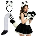 Pluche panda cosplay set met hoofdband, handschoenen en staart voor Halloween - 2-delige set / Wit