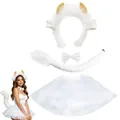 White ox ear headband bow tie tail and tutu skirt animal cosplay costume set for Halloween - 4-Piece Set (Adult) / White