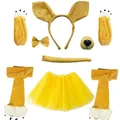 Set costume canguro 8 pezzi con cerchietto orecchie, coda, zampe e tutù giallo - Set da 8 Pezzi per Bambini (Con Gonna Scaldamuscoli)