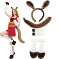 Halloween donkey costume accessory set with ears headband tail and leg warmers - 6-Piece Set / Brown