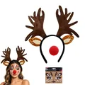 Christmas reindeer antler headband set with red nose and decorative face art stickers for women - Set / Three-Piece Set / Yellow