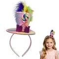 Colorful rainbow mini top hat headband with feathers and candy for kids performance - Mini Top Hat Headband / Pink Lollipop