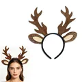 Festive brown plush reindeer antler headband with cute ears for Christmas party decor - Spotted Headband