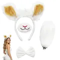 Cute white plush lamb ear headband set with bow tie and tail for animal cosplay - Big Ears 4-Piece Set