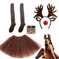 Panoplie de cosplay renne avec serre-tête bois nez rouge et jupe tutu marron à étoiles - Adulte / Ensemble / Set de 5 pièces / Marron