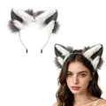 Realistic grey and white plush wolf ear headband for Halloween cosplay and Lolita costumes. - Headband / Gray