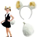 Cute white plush sheep ear headband and fluffy tail set for kids animal cosplay costume - Small Ears Headband 2-Piece Set