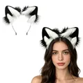 Handmade furry black and white cat ear headband for Halloween and cosplay costumes - Headband / Black and White