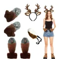 Reindeer cosplay accessory set with antler headband, plush tail, and hoof gloves - Gloves And Leg Covers Set