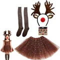 Déguisement de renne marron pour filles avec tutu étoilé et serre-tête bois - Enfant / Ensemble / Set de 5 pièces / Marron