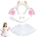 5-Piece white animal cosplay costume set for kids with horn headband, gloves and tutu - 5-Piece Set (Kids) / White