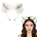 Soft white plush faux fur cat ear headband for Halloween and Lolita cosplay events - Headband / White