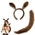 Brown plush donkey ears headband and tail set for Halloween cosplay costume accessories - Two-Piece Set / Brown