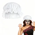 White lace-trimmed wolf grandma mop cap costume hat for Halloween cosplay dress-up party - White Hat / White