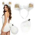 Adorable white plush sheep ear headband and matching clip-on furry tail cosplay set - Dark Ears 2-Piece Set