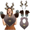 Reindeer costume accessory set including antler headband and plush deer hoof mittens - Gloves Scarf Headband Set