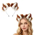 Faux fur animal ear headband in brown and white for Halloween and Lolita cosplay costumes. - Headband / Brown
