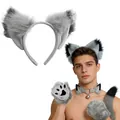 Set cosplay lancia e coda di lupo in finta pelliccia grigia per spettacoli e feste - Cerchietto Orecchie Volpe