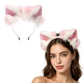 Plush pink and white cat ear headband perfect for Halloween Lolita cosplay and animal costumes - Headband / Pink