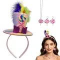 Colorful candy rainbow mini hat headband and lollipop jewelry set for dance gala - Pink 3-Piece Set