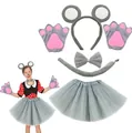 Grey mouse animal cosplay costume accessory set with tutu and ears for kids Halloween - Grey 5-Piece Set