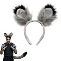 Cerchietto con orecchie di lupo in pelliccia grigia e nera per cosplay di animali - Cerchietto Orecchie Grigio-Nero