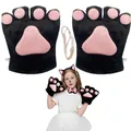 Cute black and pink plush cat paw gloves for kids animal cosplay costume accessories - Latex Gloves 1 Pair / Black