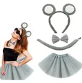 Gray mouse cosplay costume set including mouse ears headband bow tie tail and tutu skirt - Grey 4-Piece Set