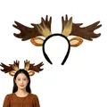 Serre-tête élégant à bois de renne marron pour femme costume de fête de Noël - Serre-tête / Style crinière à oreilles larges / Jaune